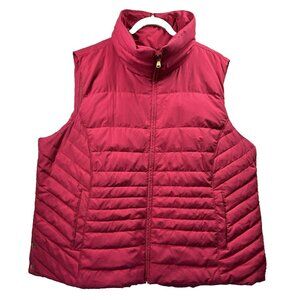 Talbots Down Vest Size XL Solid Pink Puffer Feathers Side Snaps Full Zip Pockets